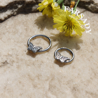 Etch Butterfly - ASTM F136 Titanium Hinged Clicker Hoop / Fits 16G Septum Ring Helix Conch Cartilage Earring