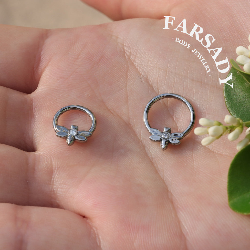 Dew Dragonfly - ASTM F136 Titanium Hinged Clicker Hoop / Fits 16G Septum Ring Helix Conch Cartilage Earring