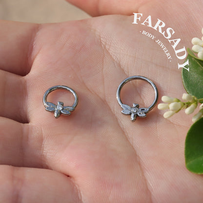 Dew Dragonfly - ASTM F136 Titanium Hinged Clicker Hoop / Fits 16G Septum Ring Helix Conch Cartilage Earring