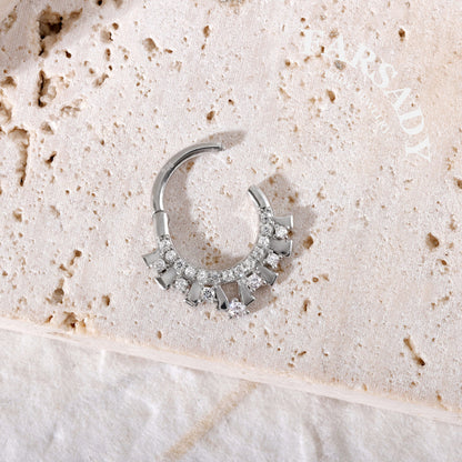 Star Fan - 925 Silver CZ Hinged Clicker Hoop / Fits 16G Septum Ring Helix Conch Daith Earring