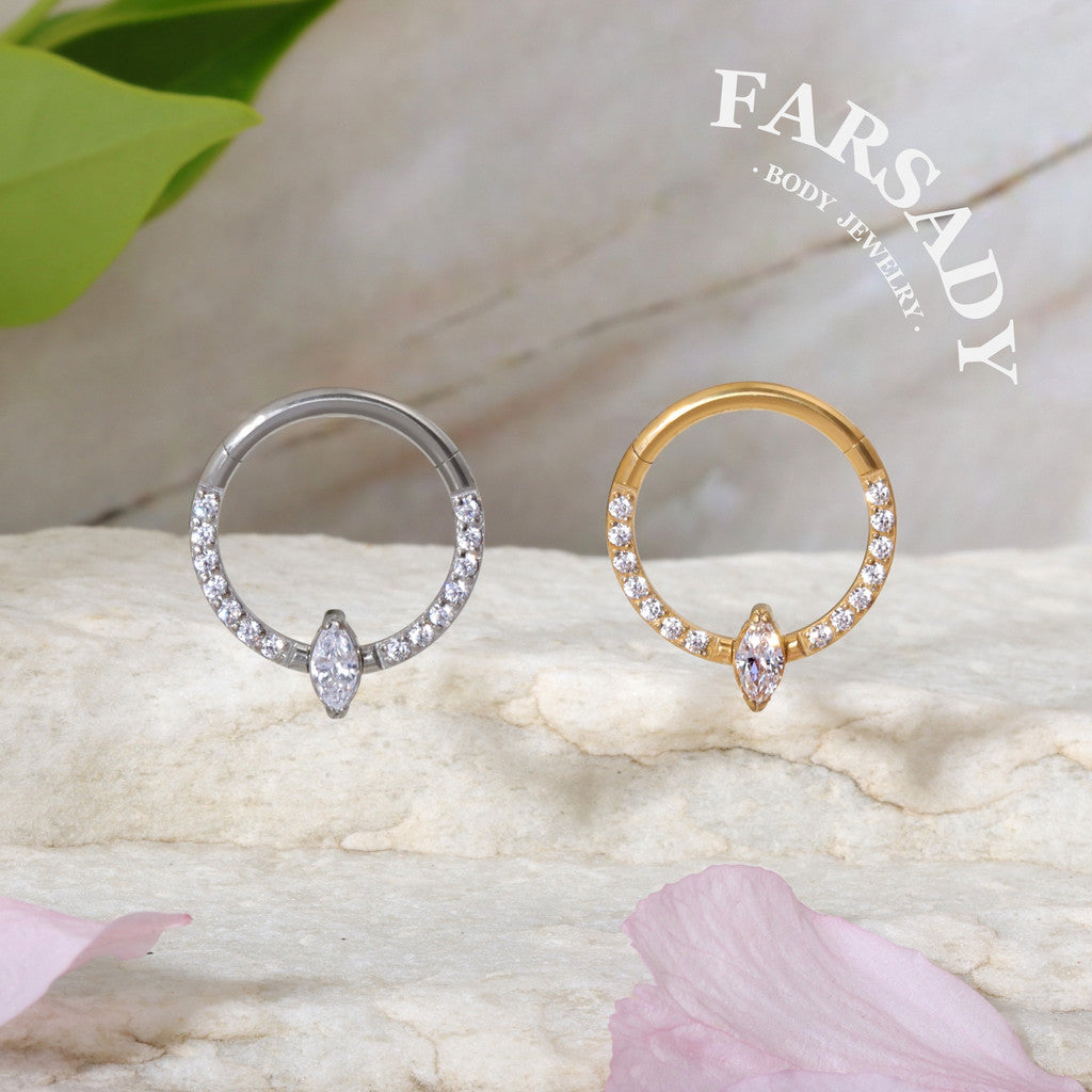 Marquise Orbit - 316L Hinged Clicker Hoop / Fits 16G Septum Ring Helix Conch Cartilage Earring