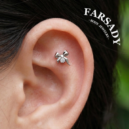 Silk Bow - F136 Titanium Internally Threaded Stud / Fits Cartilage Helix Tragus Lobe Nostril Piercing
