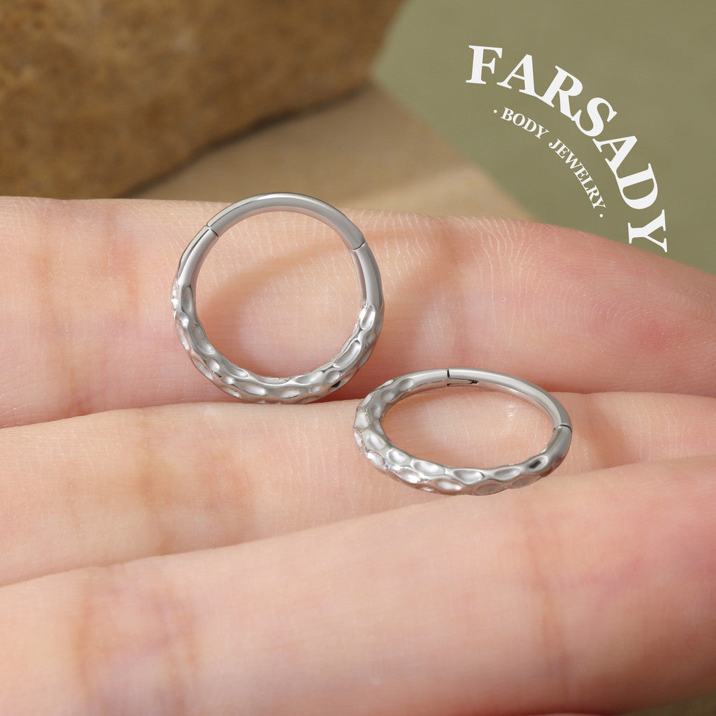 Hammered Tide - 316L Hinged Clicker Hoop / Fits 16G Septum Ring Helix Conch Cartilage Earring