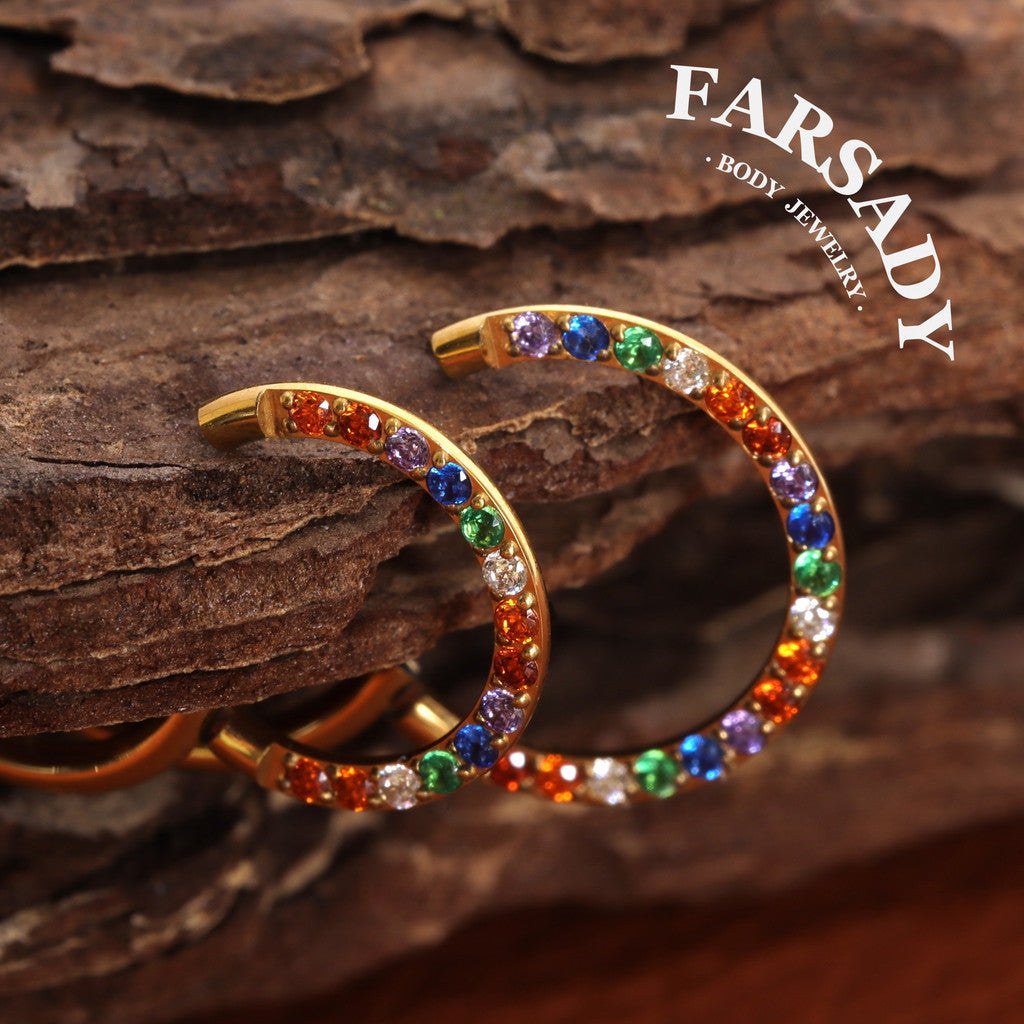 Rainbow Band - ASTM F136 Titanium Hinged Clicker Hoop / Fits 16G Septum Ring Helix Conch Cartilage Earring