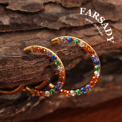Rainbow Band - ASTM F136 Titanium Hinged Clicker Hoop / Fits 16G Septum Ring Helix Conch Cartilage Earring
