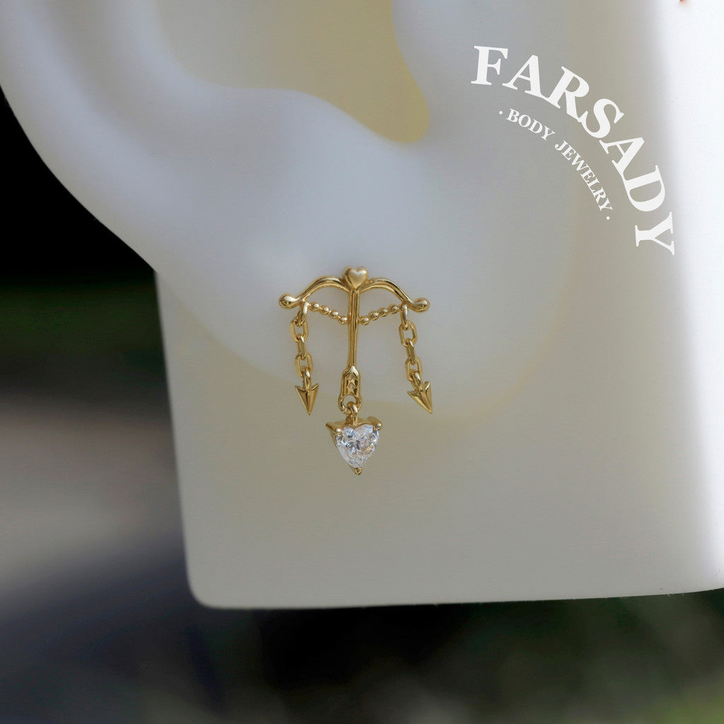 Cupid Bow - 925 Silver Threadless Stud / Fits Cartilage Helix Tragus Lobe Earring