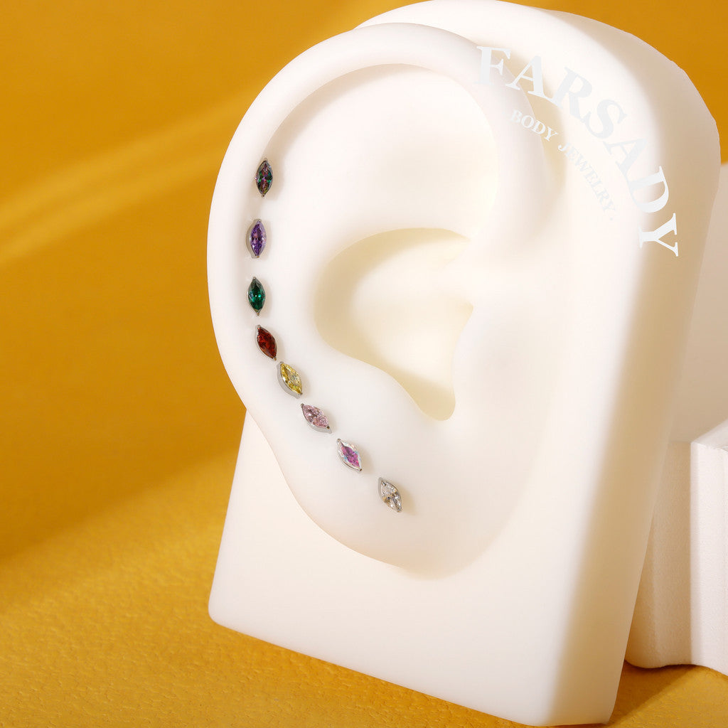 Marquise Zircon - F136 Titanium Colorful CZ Replacement Tops / Fits Threadless Ear Studs