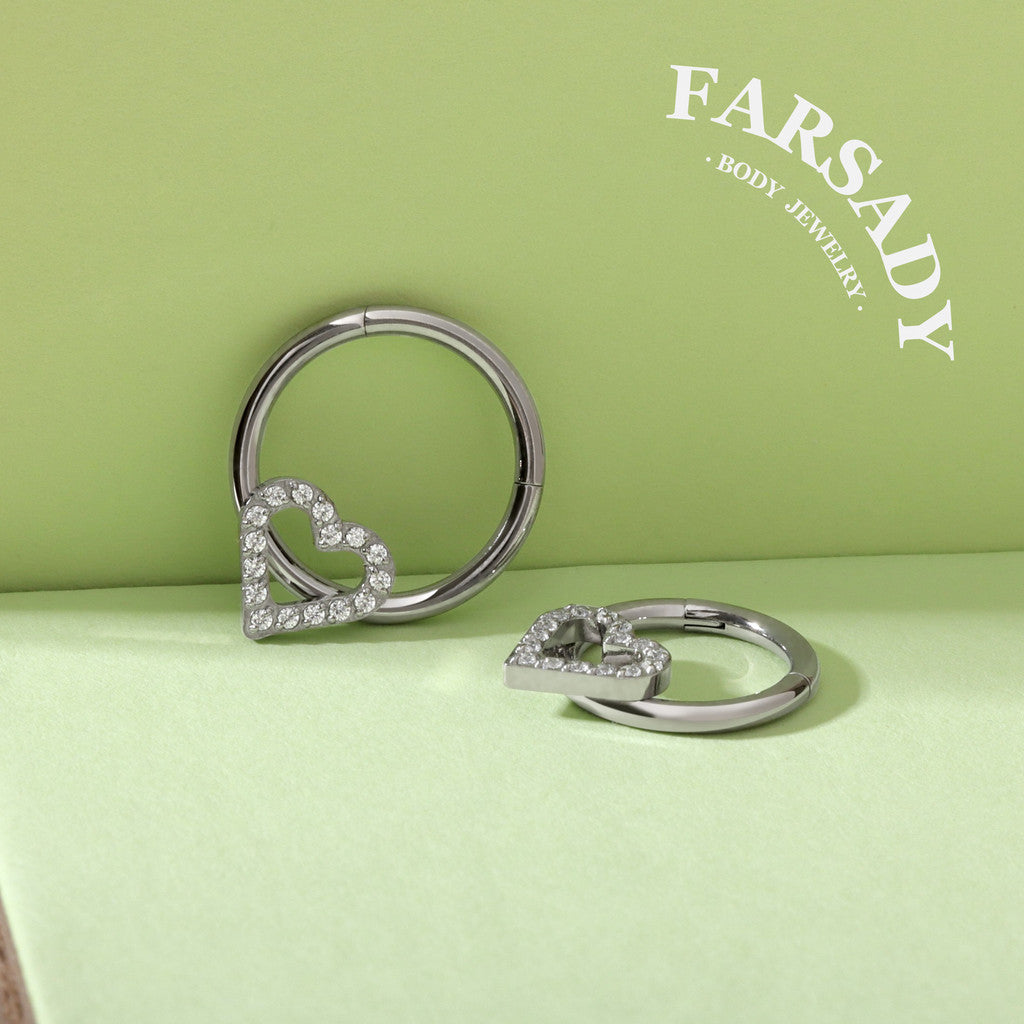 Hollow Heart - ASTM F136 Titanium Hinged Clicker Hoop / Fits 16G Septum Ring Helix Conch Cartilage Earring