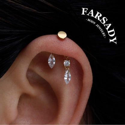 Marquise Twin - 925 Silver Threadless Stud / Fits Vertical Helix Hidden Rook Earring