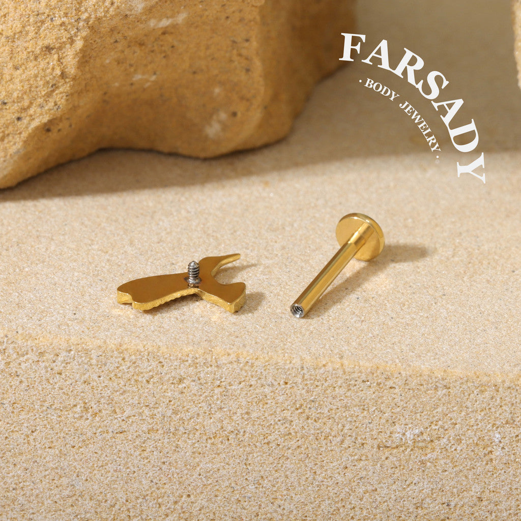 Winged Hush - F136 Titanium Internally Threaded Stud / Fits Cartilage Helix Tragus Lobe Nostril Piercing