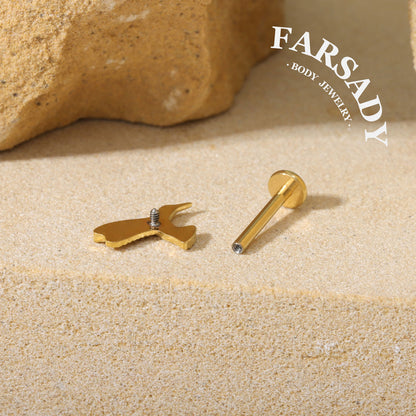 Winged Hush - F136 Titanium Internally Threaded Stud / Fits Cartilage Helix Tragus Lobe Nostril Piercing