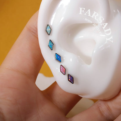Rhombus Opalis - F136 Titanium Colorful Opal Replacement Tops / Fits Internal Thread Ear Studs