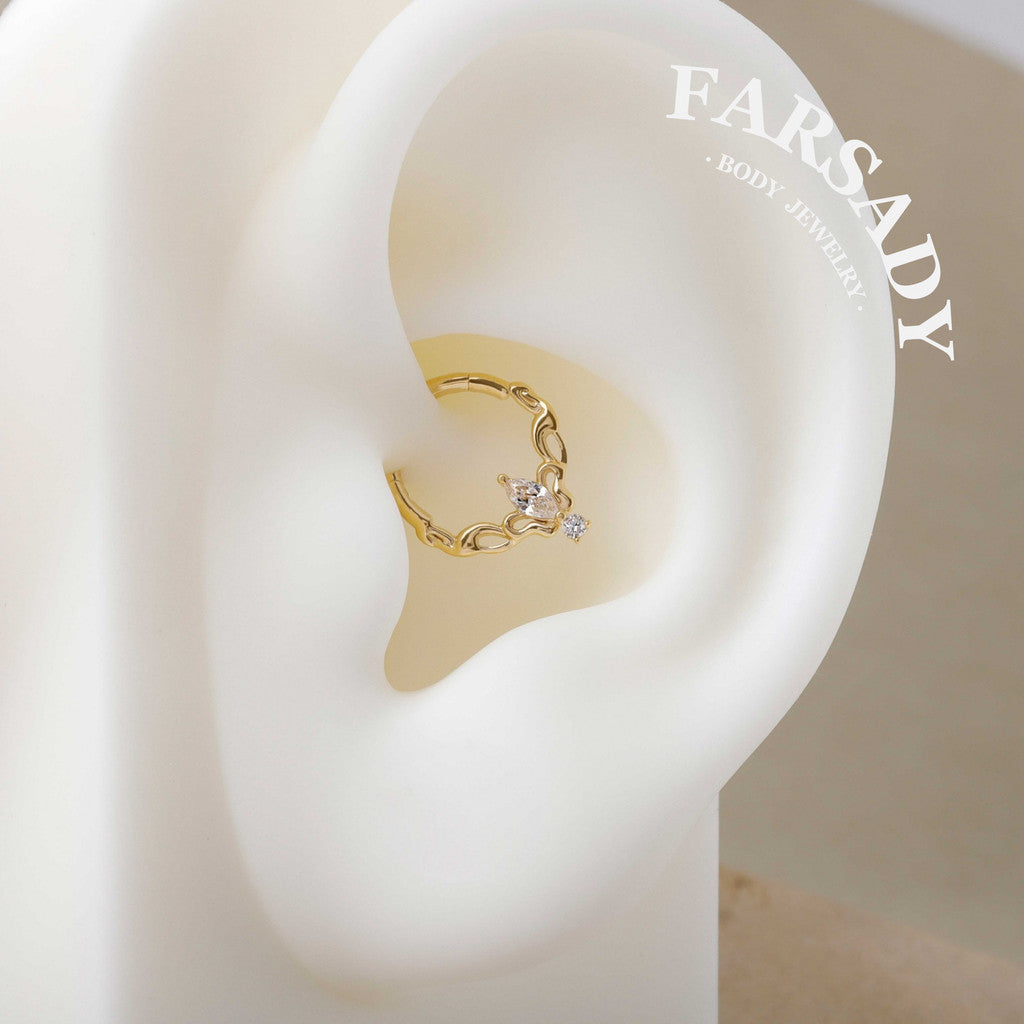 Ivy Halo - Solid 14K Gold Hinged Clicker Hoop / Fits 16G Septum Ring Helix Conch Cartilage Earring