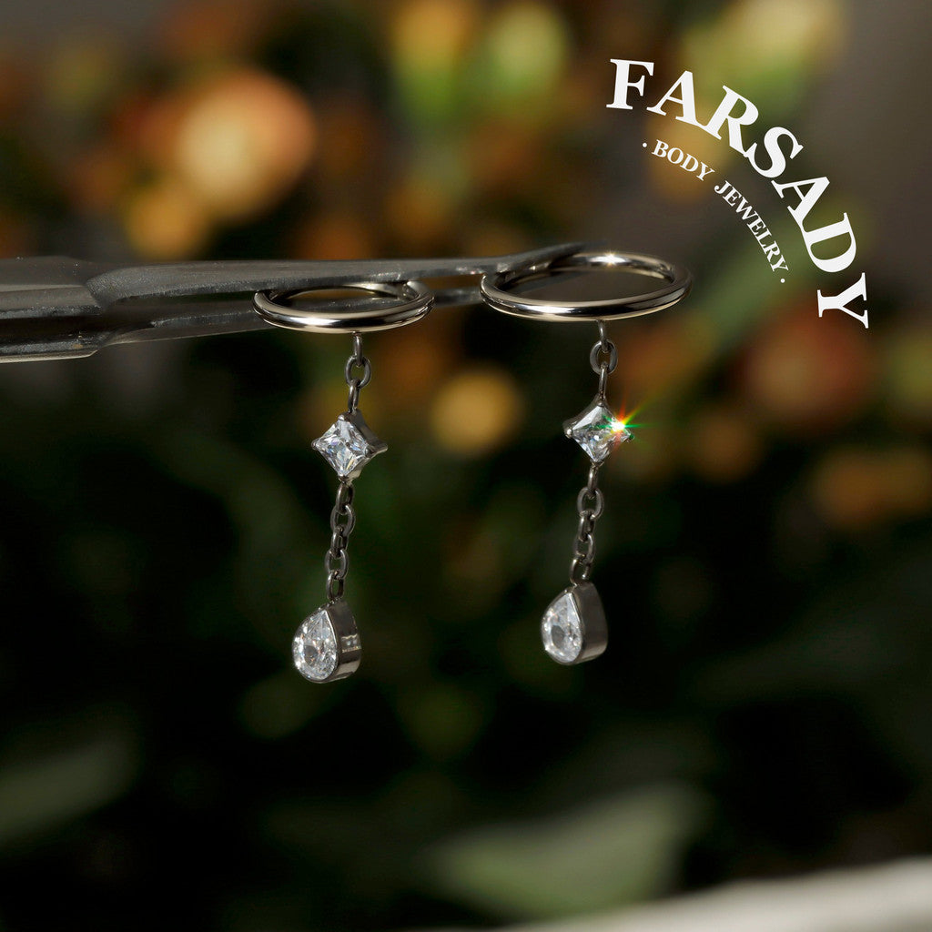 Elegant Titanium Teardrop Dangle Conch Earring, 18K Real Gold Plated Helix Ring, Hypoallergenic Waterproof Piercing Jewelry, 16G 8mm/10mm