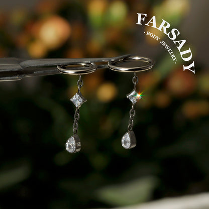 Elegant Titanium Teardrop Dangle Conch Earring, 18K Real Gold Plated Helix Ring, Hypoallergenic Waterproof Piercing Jewelry, 16G 8mm/10mm