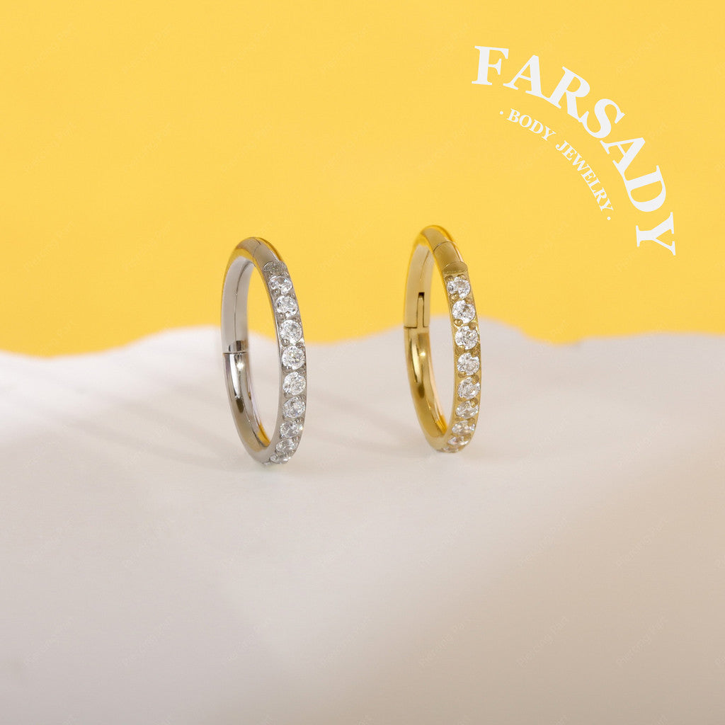 18G Titanium Hinged Nose Ring, 5A Synthetic CZ Fully Paved, Hypoallergenic Piercing Jewelry, Wedding Daily Wear, Helix Conch Ring 6/8/10/12mm