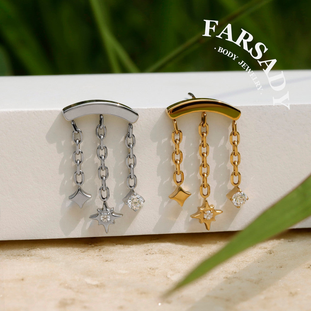North Star Dangle Hidden Helix Threadless Earring, 316L Implant Steel Push in Stud, Flat Back Floating Helix Piercing Jewelry, 16G/18G/20G