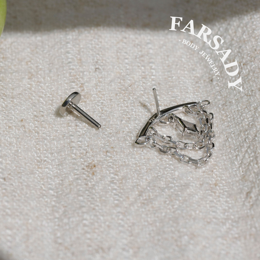 Hidden Helix Piercing Threadless Push In Stud • Sterling Silver Plated 18k Gold • Flat Back Hidden Rook Cartilage Earrings 16g/18g/20g