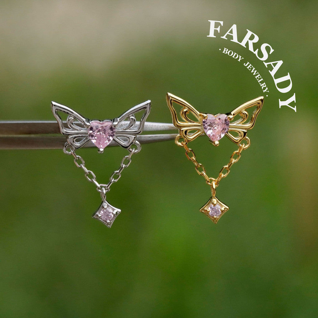 Winged Lumen - Sterling Silver Push In Stud / Fits Cartilage Helix Tragus Lobe Earring  / 18K Gold-Plated Threadless Flat Back Piercing, Hypoallergenic Jewelry for Sensitive Skin,