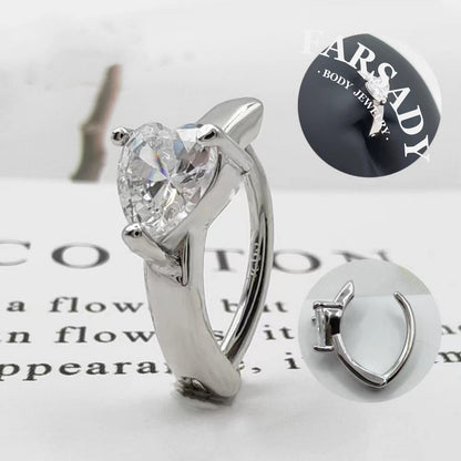 14G S925 Sterling Silver Heart Belly Button Clicker 10mm Hinged Navel Belly Hoop Clip Ring Waterproof Curved Bar Body Piercing Daily Wear Gift for Her