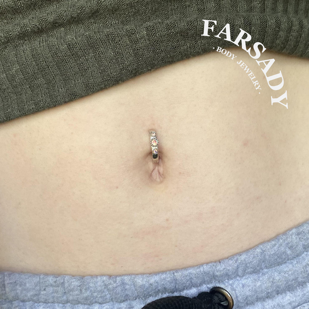 14G S925 Sterling Silver Triple CZ Belly Button Clicker 10mm Hinged Curved Bar Waterproof Navel Belly Hoop Clip Ring Daily Wear Gift for Her