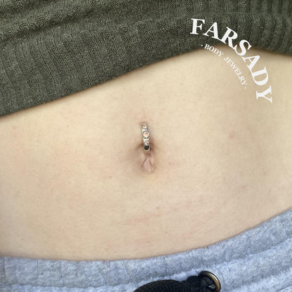 14G S925 Sterling Silver Triple CZ Belly Button Clicker 10mm Hinged Curved Bar Waterproof Navel Belly Hoop Clip Ring Daily Wear Gift for Her
