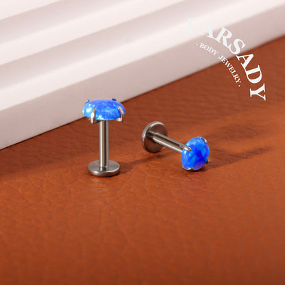 16G/18G/20G Titanium Threadless Blue Opal Stud Earring, Helix Earring Conch Stud Tragus Piercing Jewelry, 5mm/6mm/8mm/10mm Push-in Flat Back
