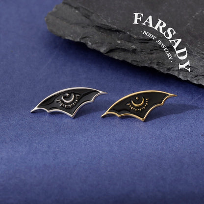Lunar Bat Wing - 925 Silver Threadless Stud / Fits Cartilage Helix Tragus Lobe Earring