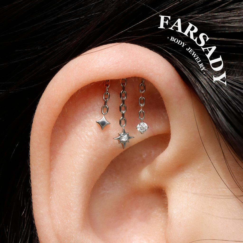 Stellar Trail - 316L Internally Threaded CZ Dangle Stud / Fits Cartilage Helix Tragus Lobe Piercing