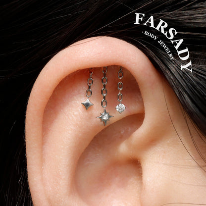 Stellar Trail - 316L Internally Threaded CZ Dangle Stud / Fits Cartilage Helix Tragus Lobe Piercing
