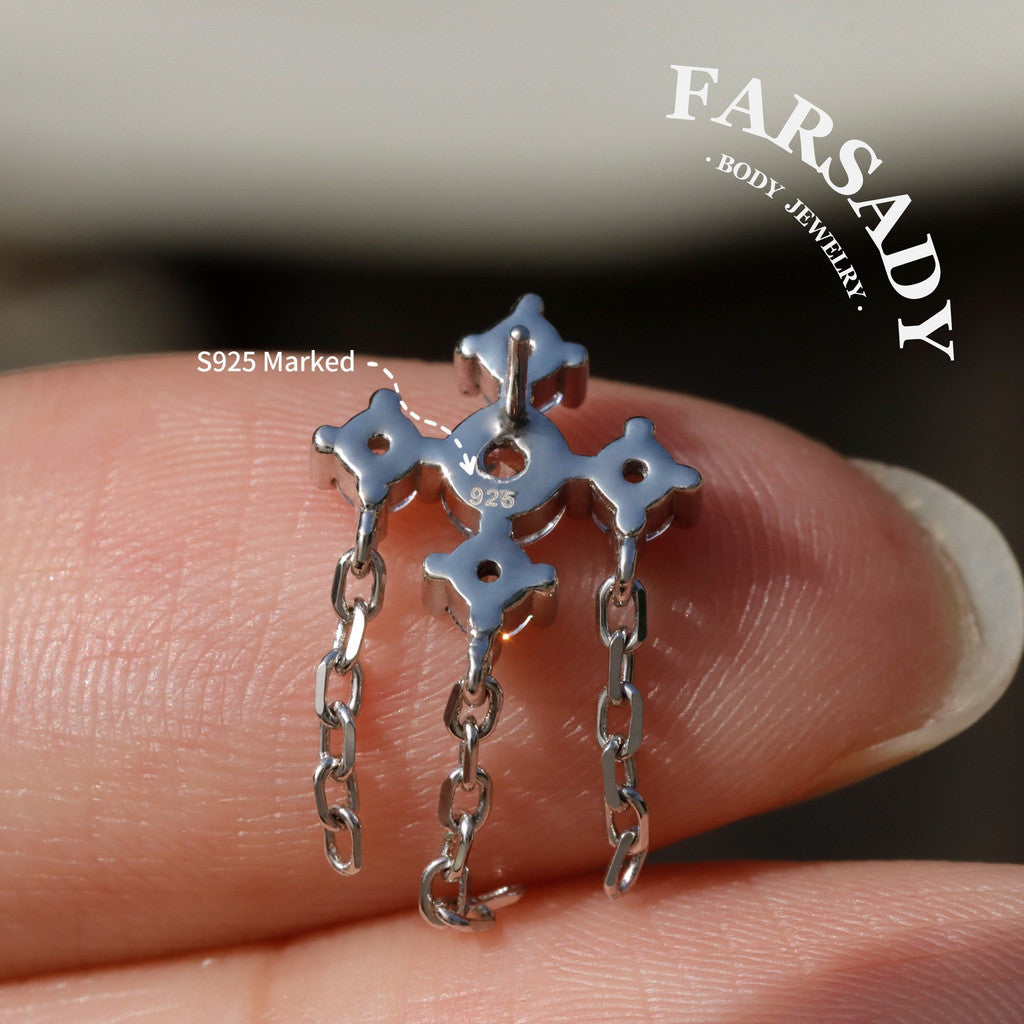 Cross Drift - 925 Silver Threadless Stud / Fits Cartilage Helix Tragus Lobe Earring