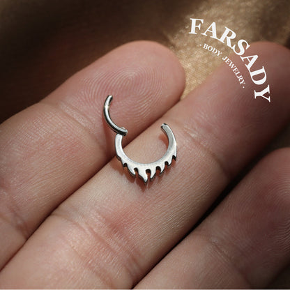 Flame Edge - F136 Titanium Hinged Clicker Hoop / Fits 16G Septum Ring Helix Conch Cartilage Earring