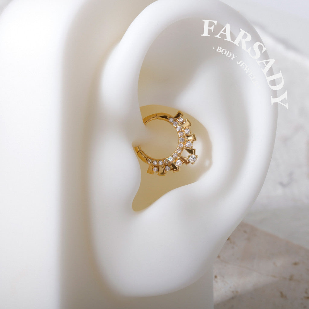 Star Fan - 925 Silver CZ Hinged Clicker Hoop / Fits 16G Septum Ring Helix Conch Daith Earring