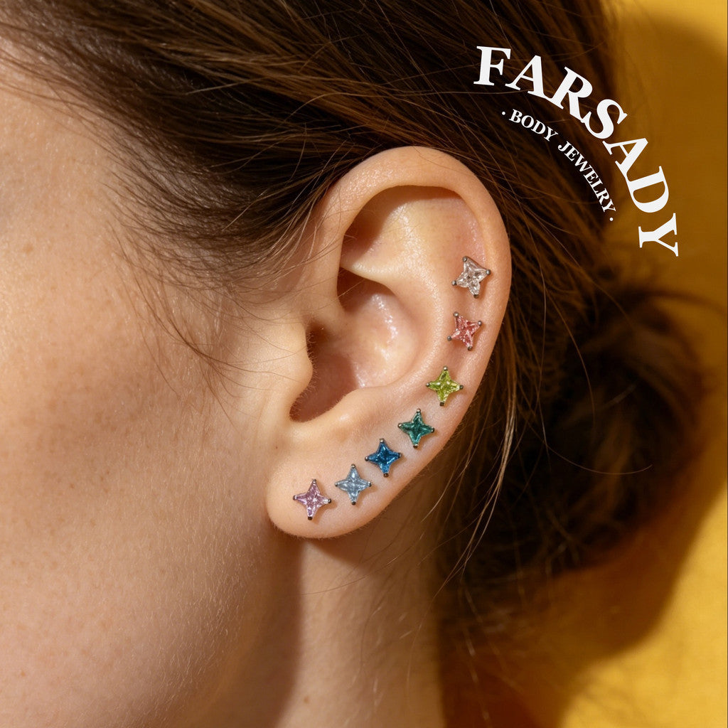 Rainbow Clover - F136 Titanium Colorful CZ Replacement Tops / Fits Internal Thread Ear Studs