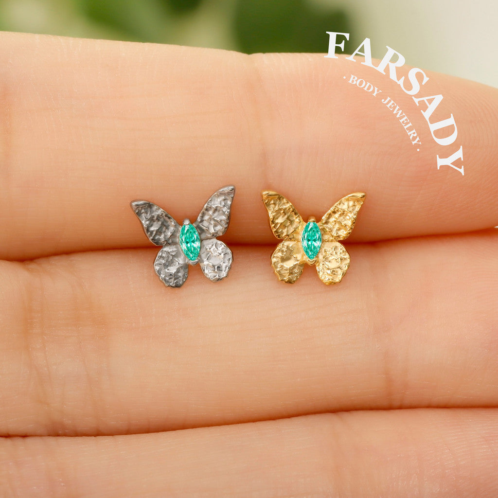 Jade Moth - F136 Titanium Internally Threaded Stud / Fits Cartilage Helix Tragus Lobe Nostril Piercing