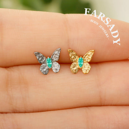 Jade Moth - F136 Titanium Internally Threaded Stud / Fits Cartilage Helix Tragus Lobe Nostril Piercing