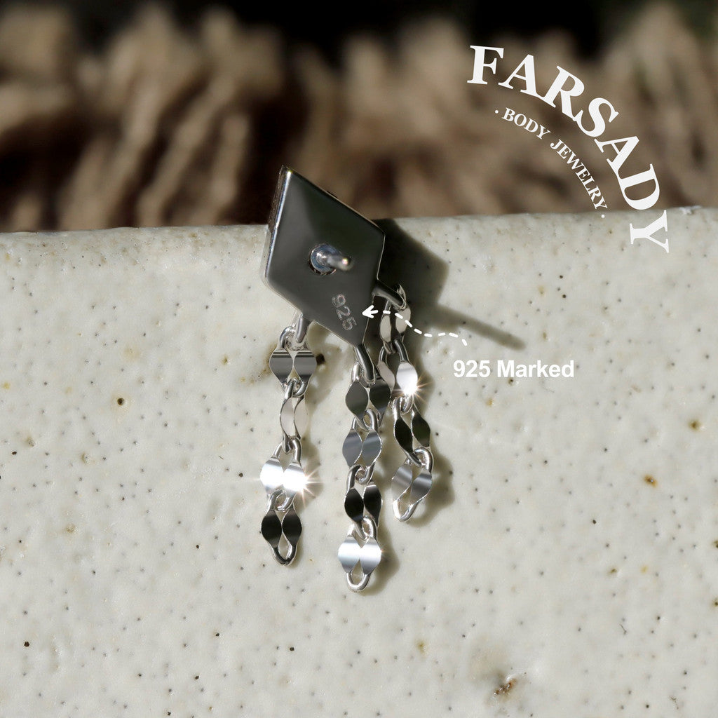 Obsidian Tassel - 925 Silver Threadless Stud / Fits Cartilage Helix Tragus Lobe Piercing