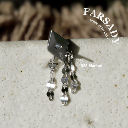 Obsidian Tassel - 925 Silver Threadless Stud / Fits Cartilage Helix Tragus Lobe Piercing