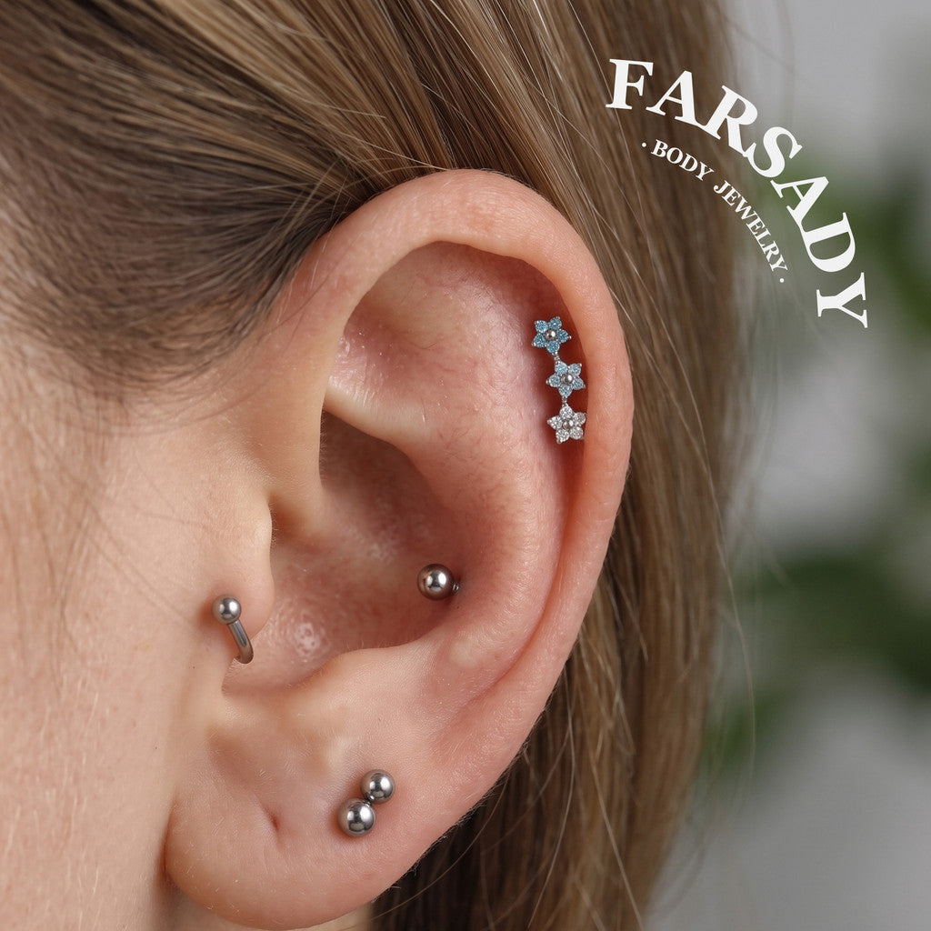 Triple Bloom - F136 Titanium Internally Threaded Stud / Fits Cartilage Helix Tragus Lobe Nostril Piercing