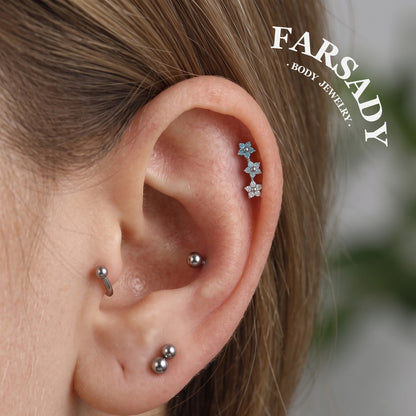 Triple Bloom - F136 Titanium Internally Threaded Stud / Fits Cartilage Helix Tragus Lobe Nostril Piercing