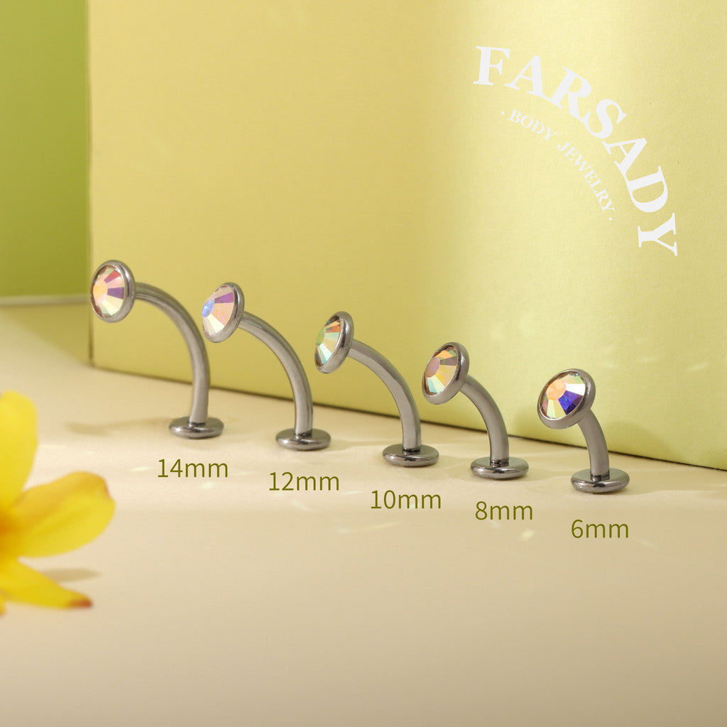 Bezel Set AB Crystal - F136 Titanium Internally Threaded Belly Button Ring / Fits 14G Navel Piercing