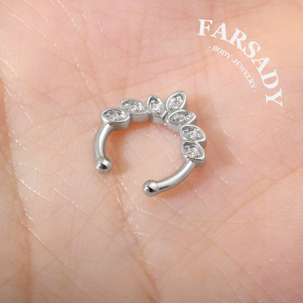 Curved Petal Radiance - 316L Fake Nose Ring C-Hoop Piercing / Fit Non-Pierced Septum Ring