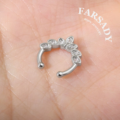 Curved Petal Radiance - 316L Fake Nose Ring C-Hoop Piercing / Fit Non-Pierced Septum Ring