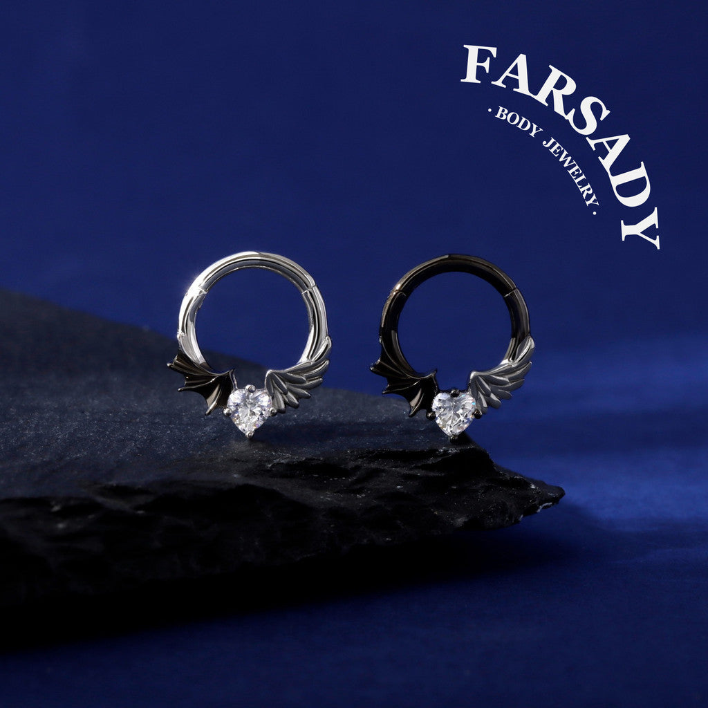 16G Angel VS Devil Septum Ring| Sterling Silver Septum Jewelry| Heart Daith Earring Hoop| Helix Piercing Jewelry| Gothic Piercing Jewelry