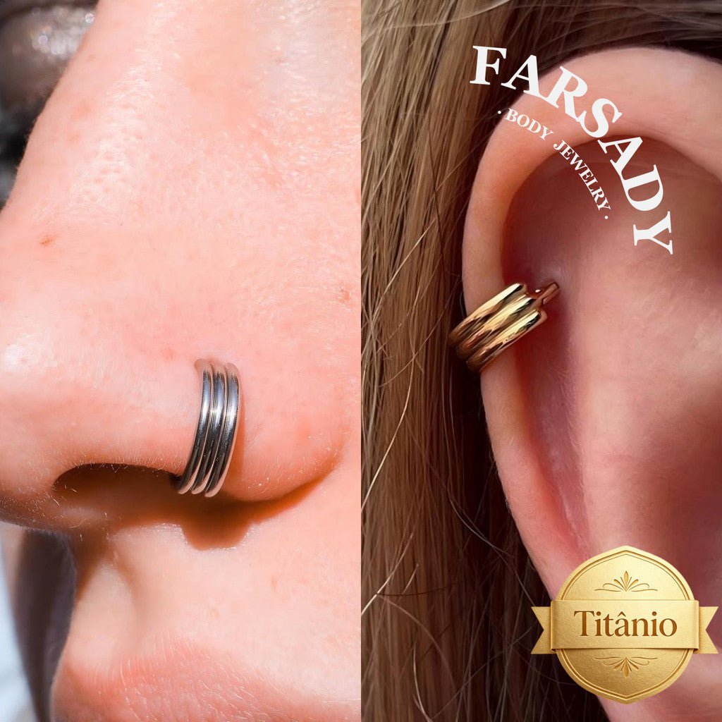 16G Titanium Triple Line Nose Ring & Hoop Earring | Body Jewelry For Septum, Helix, Conch, Daith, Rook, Tragus | Elegant Minimalist Piercing for Daily Wear with Gift Packaging
