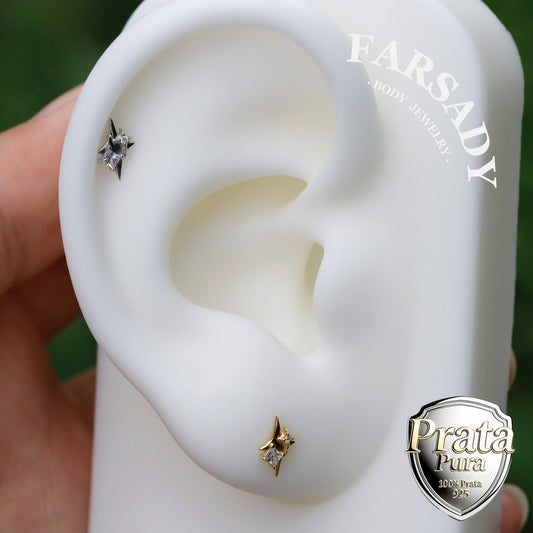 20G/18G/16G Star Threadless Push In Labret Stud •Sterling Silver Flat Back Earring •Tragus Stud •Flat Back Stud •Helix Stud •Cartilage Stud