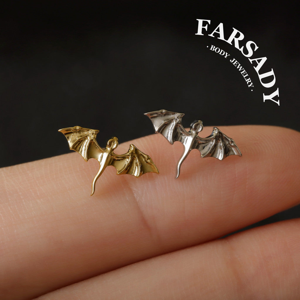 Titanium Flying Dragon Threadless Push In Helix Stud, Hypoallergenic Flat Back Tragus Piercing Jewelry, 16G/18G/20G Cartilage Studs
