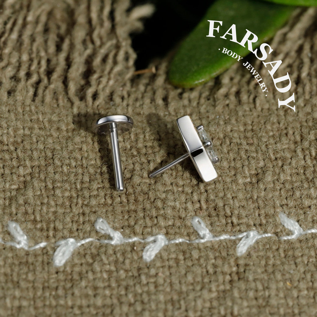 Rhombus Black Enamel CZ Tragus Studs, Sterling Silver Helix Piercing Earrings, Titanium Threadless Push Pin, Flat Back Minimalist Jewelry