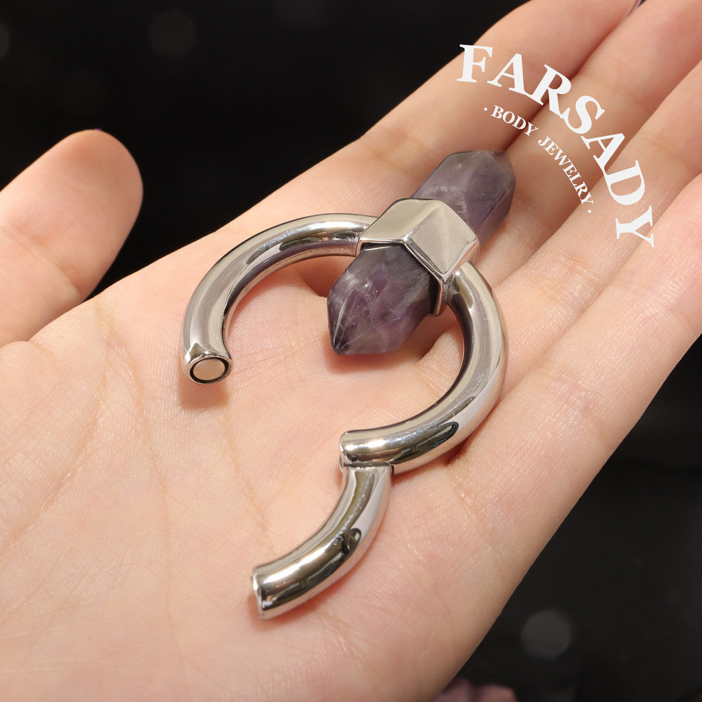 Amethyst Lenis - 316L Magnetic Hinged Ear Weights / Fits 3G 2G Stretched Ear Lobes Tunnels Plugs