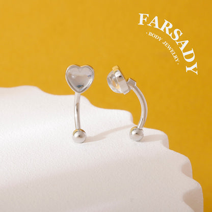 Moonlight Heart - 316L Clear CZ Curved Barbell / Fits 16G Rook Daith Earring Lip Eyebrow Cartilage Piercing